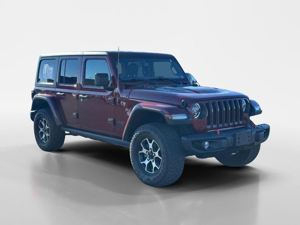 2021 Jeep Wrangler Unlimited Rubicon in Snazzberry Pearlcoat — front three-quarter view