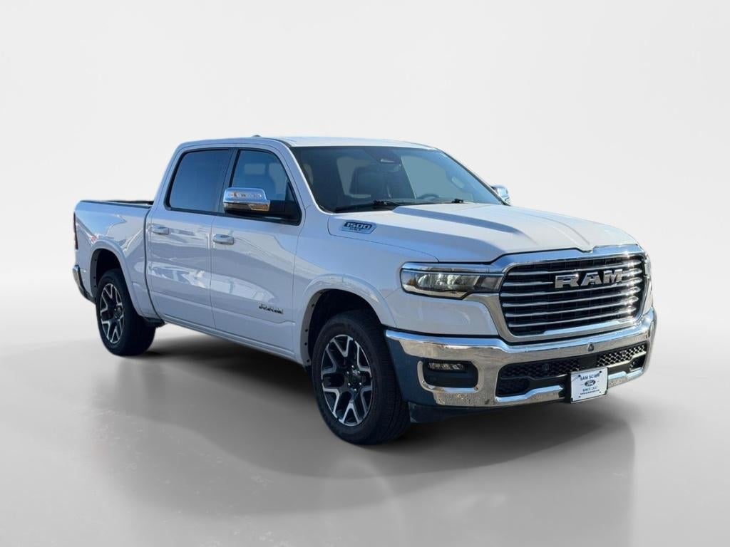 2025 RAM 1500 Laramie in Bright White Clearcoat — front three-quarter view