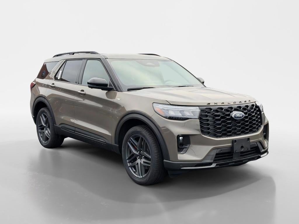 2026 Ford Explorer ST-Line in Marsh Gray — front three-quarter view