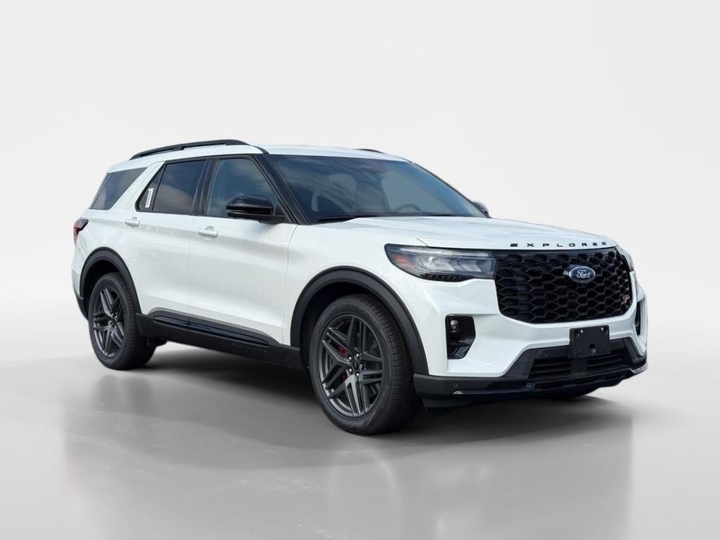 2026 Ford Explorer ST in Star White Metallic Tri-Coat — front three-quarter view