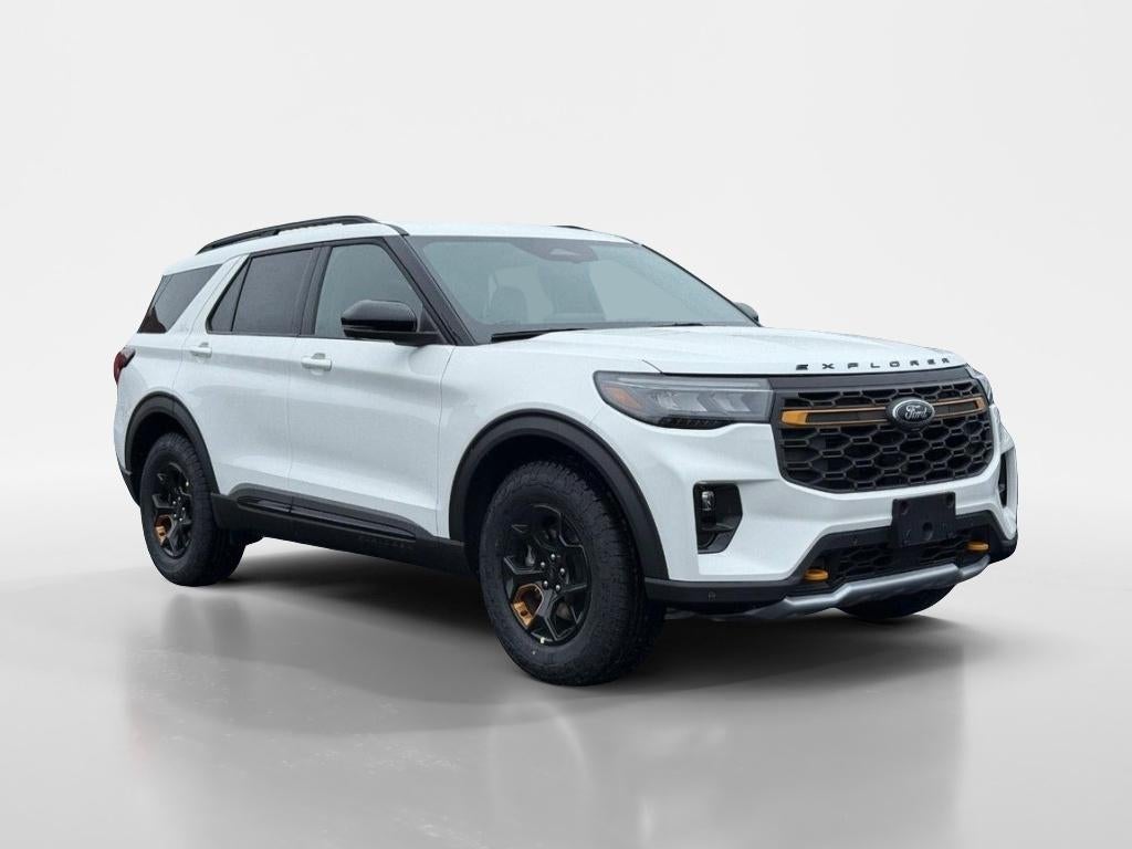 2026 Ford Explorer Tremor in Star White Metallic Tri-Coat — front three-quarter view