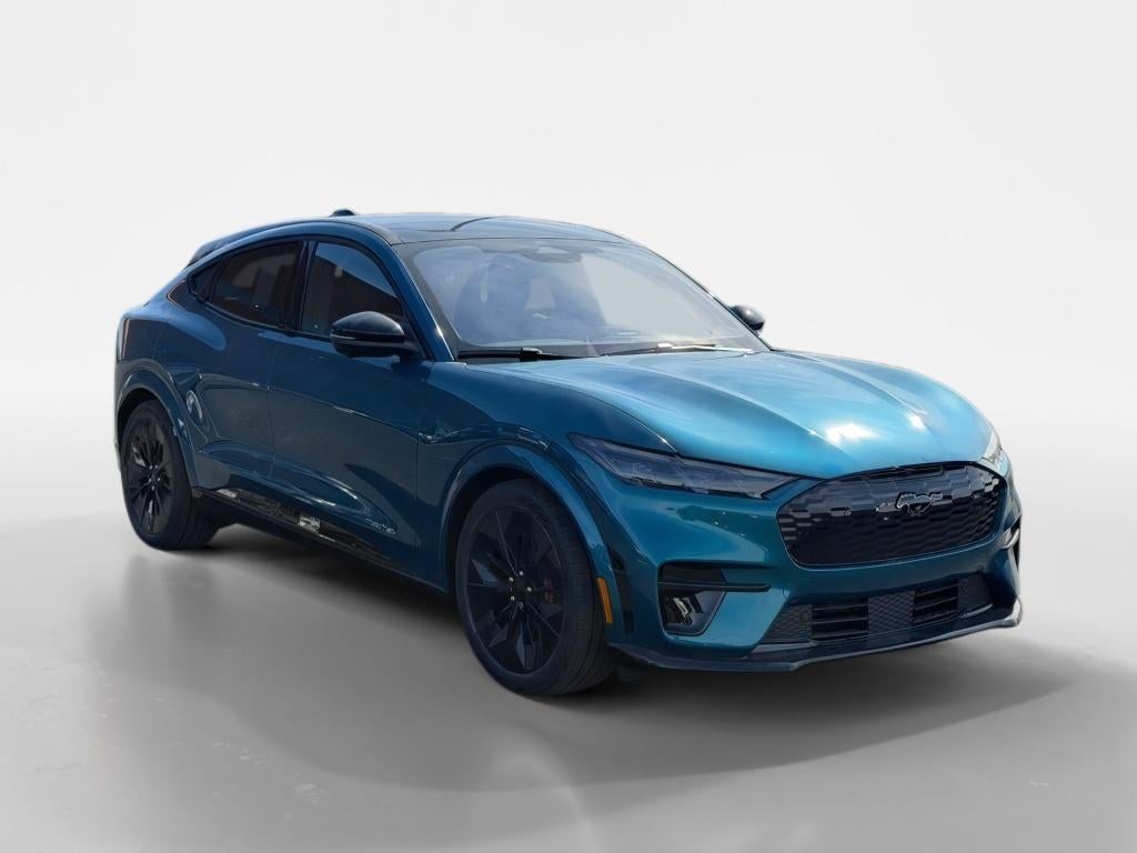 2026 Ford Mustang Mach-E GT in Adriatic Blue Metallic — front three-quarter view